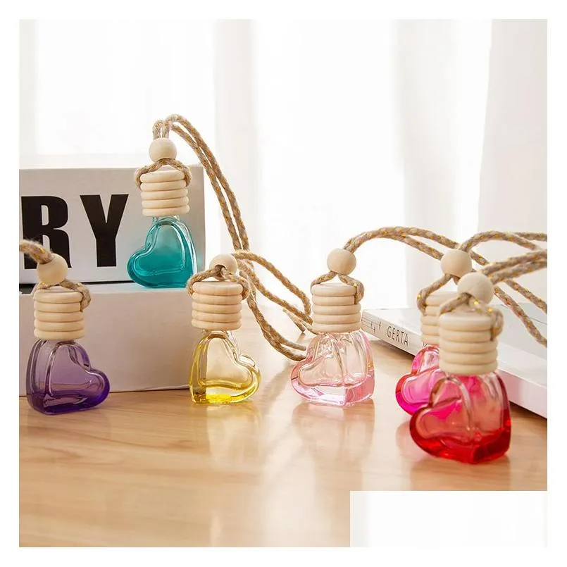 Essential Oils Diffusers Per Bottle Decoration Small Bottles 6Ml Car Refillable With Colorf Love Heart Shape Wood Lid Glass Drop Deliv Otrqi