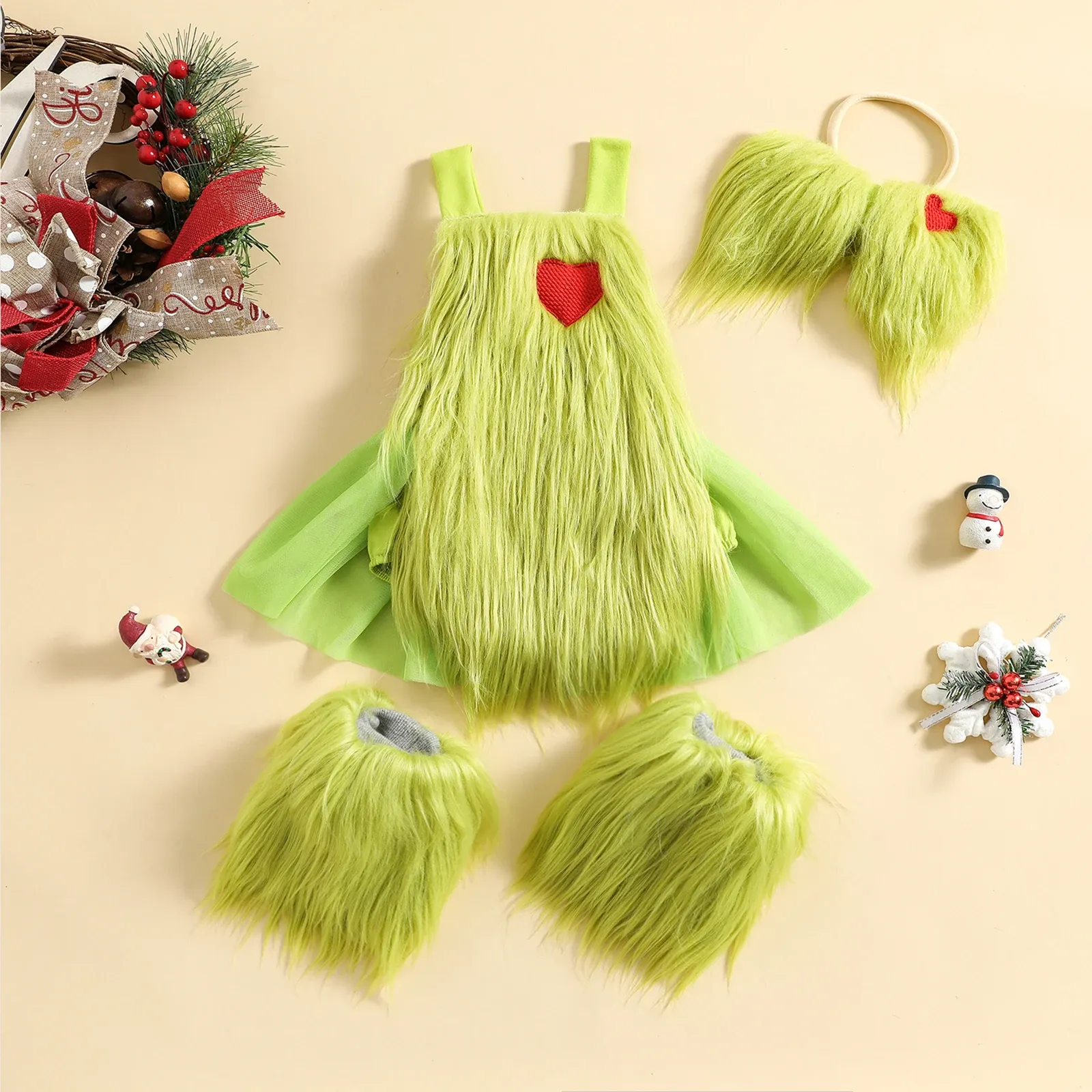 セットシティエット秋のクリスマスの幼児の女の子の衣装のノースリーブロンパー +レッグウォーマー +ヘッドバンドセットクリスマス服