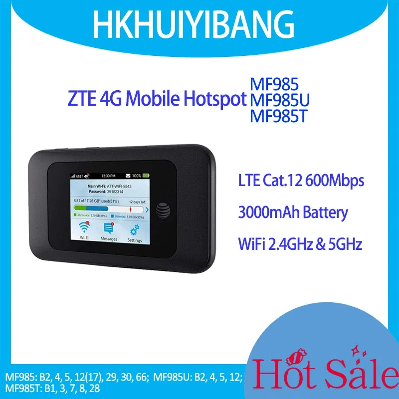 Routeurs déverrouillés ZTE ATT MF985 MF985T MF985U LTE Mobile Hotspot 600 Mbps Portable Router sans fil 2 * PORTS ANTENNES EXTERNES TS9