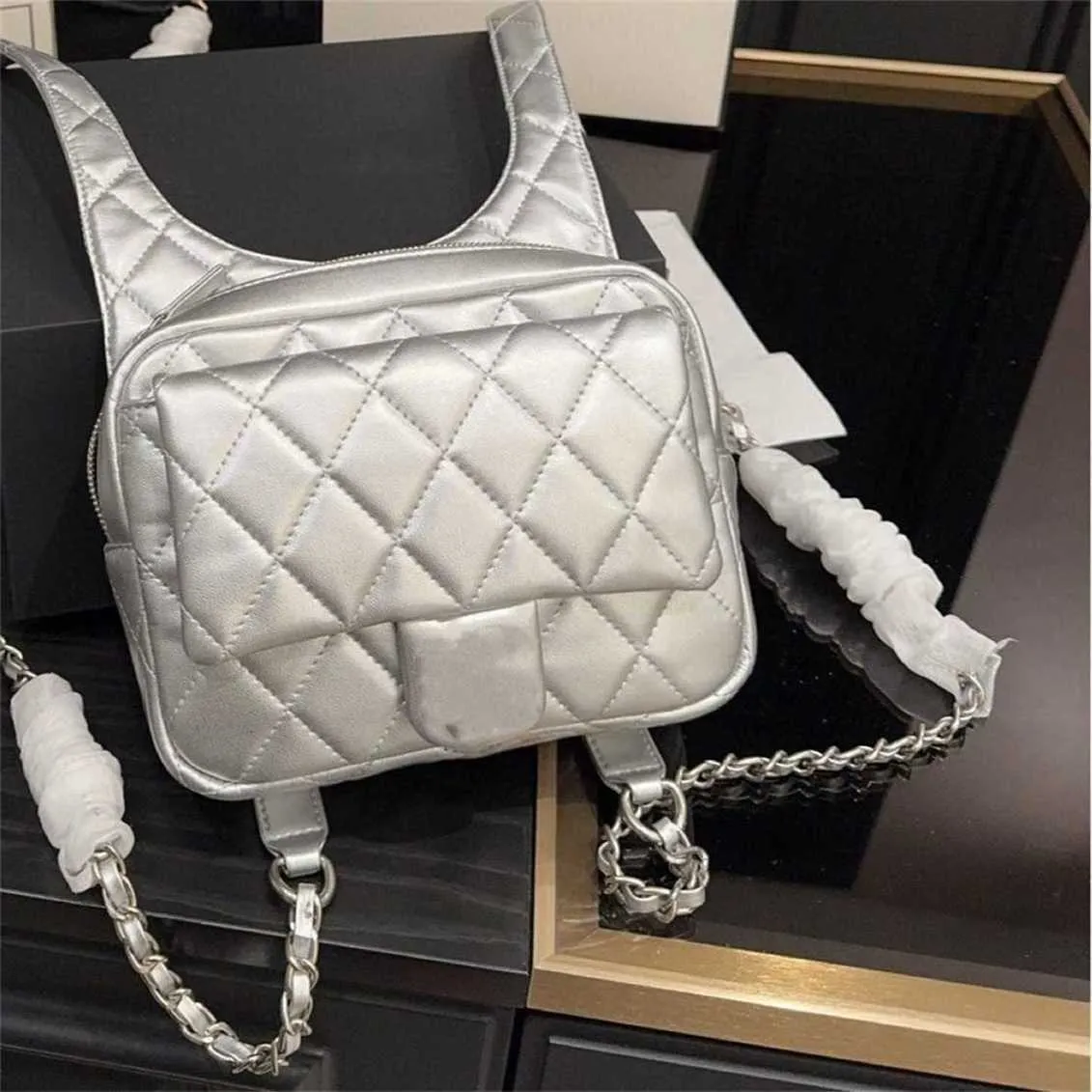 Tote bag high definition 24C Metal Champagne Gold Space Silver Mini F-shaped Backpack Diamond Checkered Tofu Book