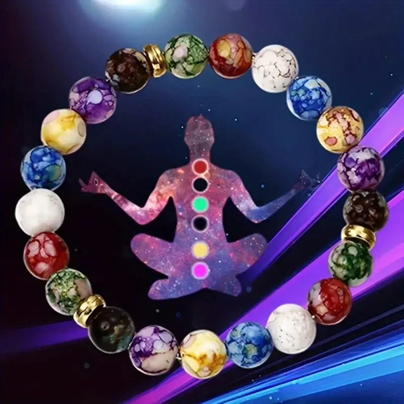 Strands 7 Chakras Healing Reiki Каменный браслет для женщин Мужчина йога Рейки заживление энергии бусинки вулканические камень похудеть