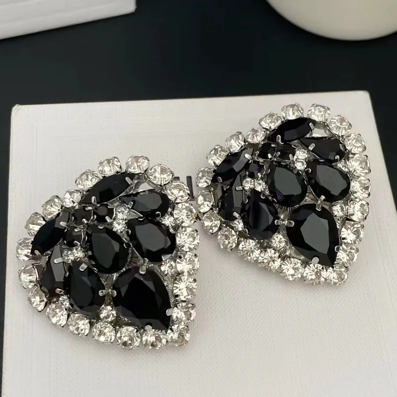 Women Fashion Earrings Jewelry White Gold Color Bling Clear Black CZ Crystal Heart Earrings Clips On For Women Party Wedding Designer Earrings