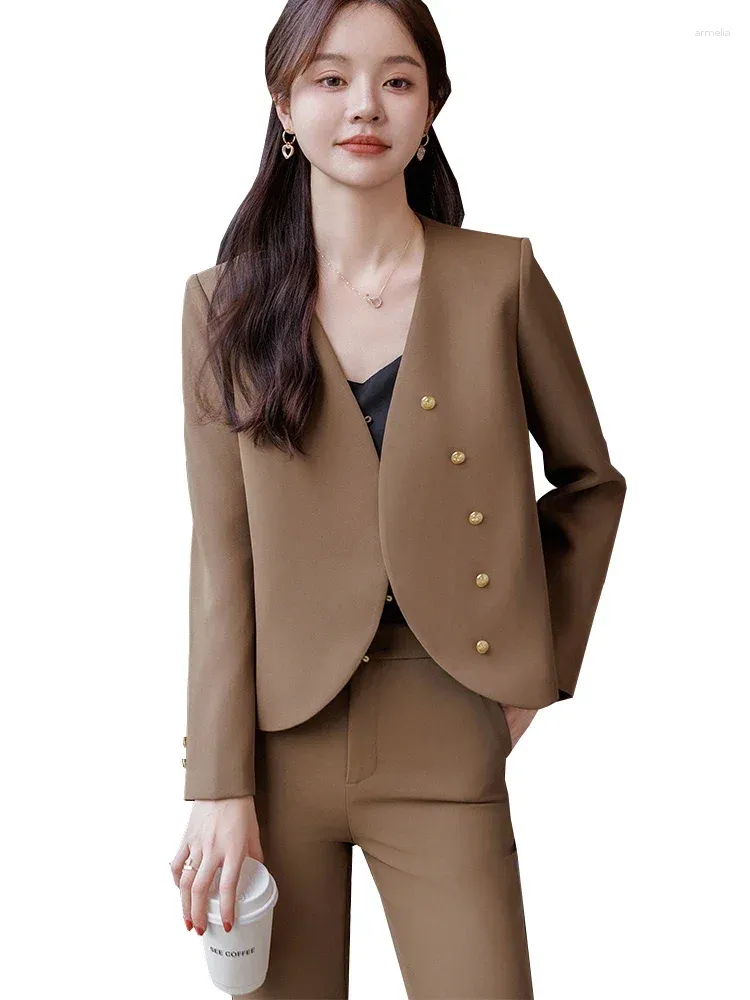 Calças de duas peças femininas Moda Office Ladies Pant Suit Women Black Bege Coffee Business Work Work Use Blazer e Trouser Formal