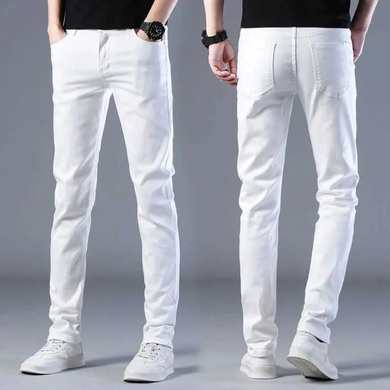 Män jeans herrar mode märke elastisk smal fit denim långa byxor casual vit rak ben y2k jeans för män streetwear 240423
