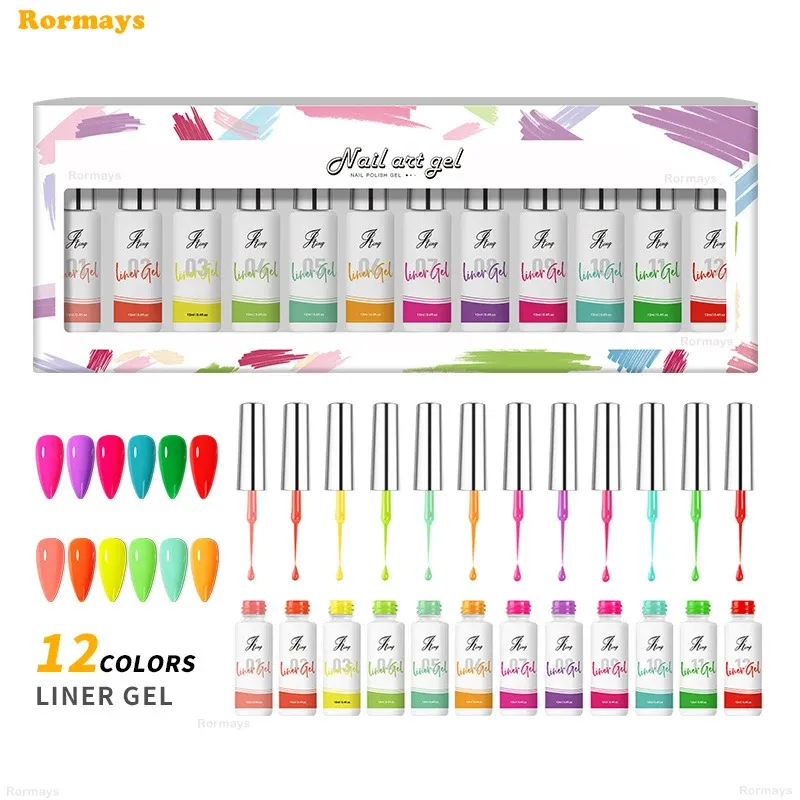 Satser rormays målning gel fluorescerande 12 färg set höst och vinter nagelkonst uv led nagel gel diy ritning semi permanent nagelkonstgel