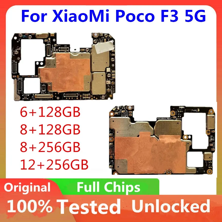 Motherboards Original Unlocked Motherboard For Xiaomi POCO F3 5G Global Version Logic Board 256GB 128GB Full Chips For Xiaomi POCO F3 Placa