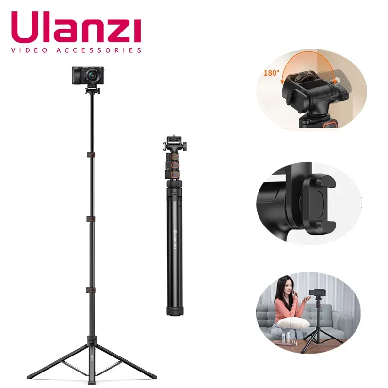 Trépieds Ulanzi TB64 1,6m Metal Selfie Stick Stand / kit pour iPhone Android Trépied de caméra extensible avec 1/4 "Fer Cold Shoe Live
