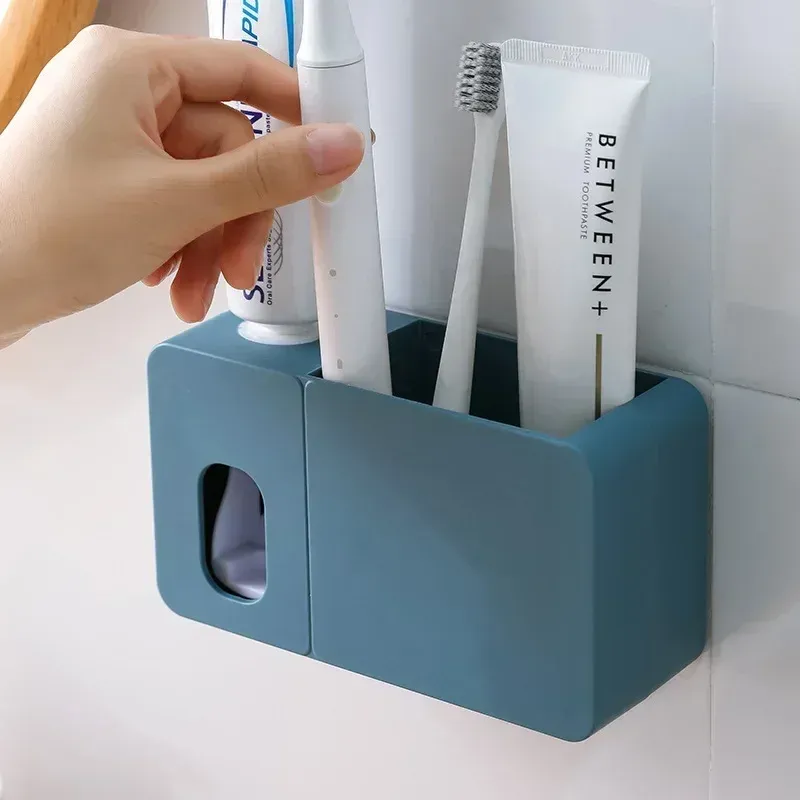 Tandenborstel 2 in 1 tandpasta dispenser met tandenborstelhouder wandmontage automatische tandpasta squeezer badorganisator badkamer accessoires