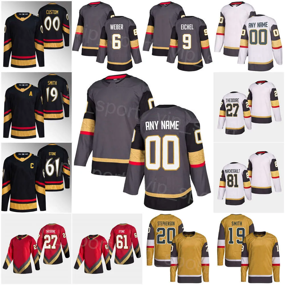 KOB MĘŻCZYZNA KOŻLIKA WEWNĘJI STRONA RETRO 27 SHEA Theodore Jersey 61 Mark Stone 90 Robin Lehner 81 Jonathan Marchessault 9 Jack Eichel 20 Cha