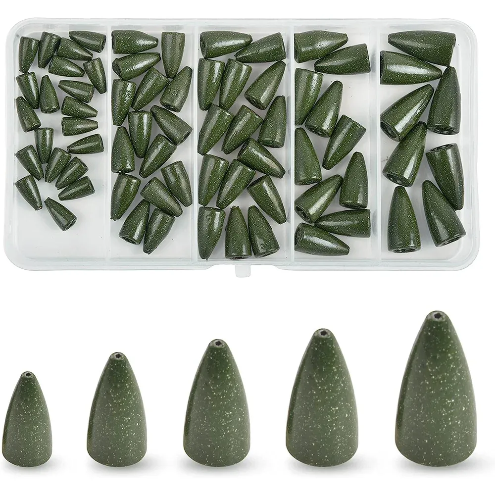 Accessoires 68pcs/Box Bullet Fishing Sinker Kit Wurm -Sinker Gewichte für Texas Rig Bass -Sinker Fischereiköder -Accessoires