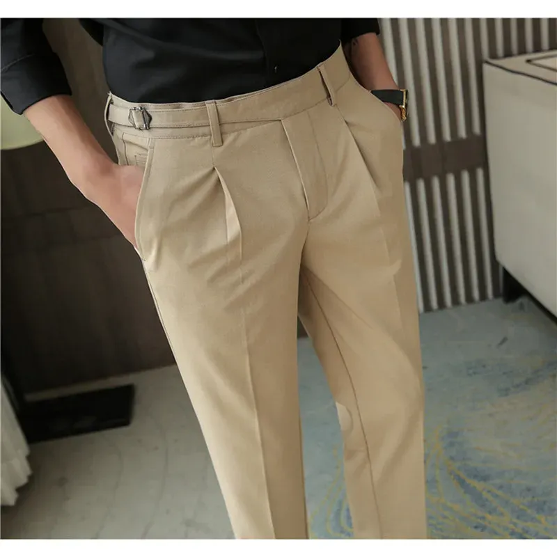 Pants 2023 Nya höstmän Fashion Pure Cotton Solid Color Business Suit Pants Men Groom Wedding Dress Suit Pants Mens Trouser 2836