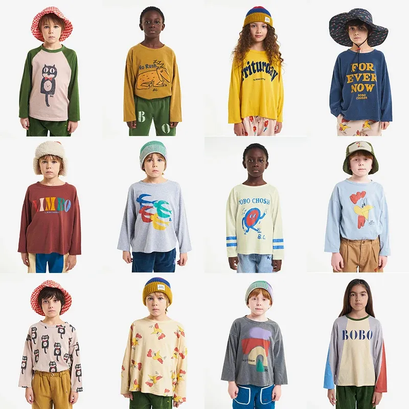 Sets INS BOBO 2023 Koreanische Kinder Herbst Winterkleidung für Mädchen Jungen Baby Langarm Tshirt Cartoon lustige Tops tragen T -Shirte Baumwolle