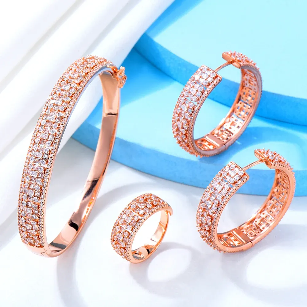 Bragle Godki Colorful Square CZ Braggle Blangle Set for Women Wedding Party Baguette Cut Zirconia Dubai Bridal Jewelry Set Boho 2021