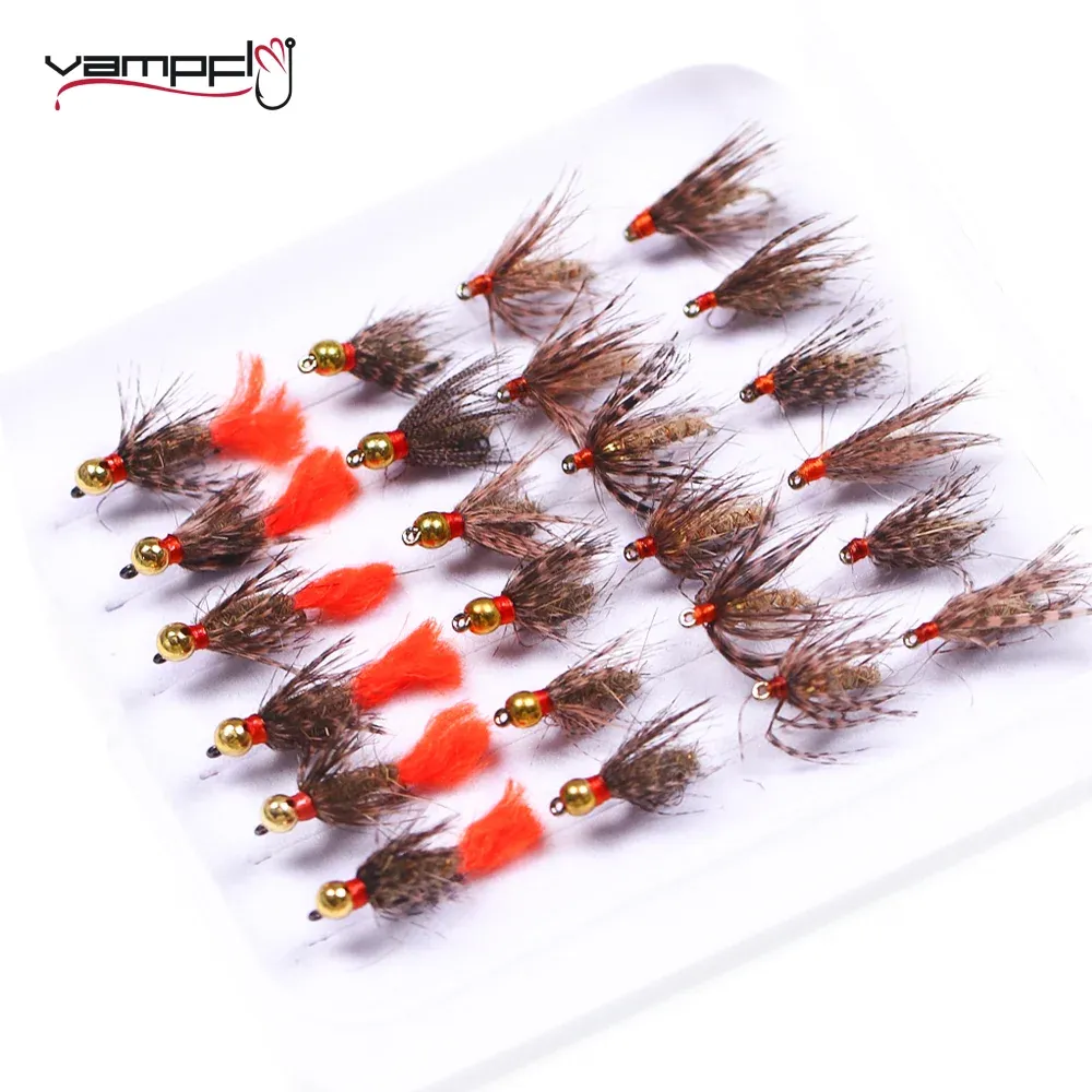 Accessoires Vampfly 14 # 24pcs mouches / boîte Tungsten Bead Head / Brass Beadhead / Nymphe Nymphe Nymphe Flacing Fly Flacing For Trout Bass Perch Fishing Lures