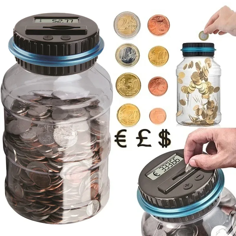 Lådor 2.5L LCD -skärmmynträkning Piggy Bank Electronic Digital Coin Counting Box Coin Bank Money Saving Box Coin Storage Box burkar