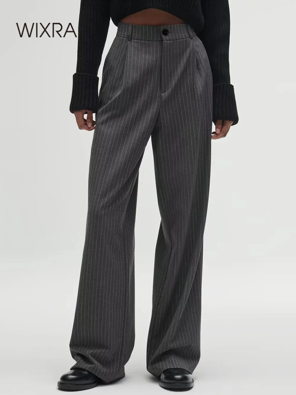 Wixra Women Pants Casual Zipper High Waist Office Striped Office Lady Stylish Sliose dritte 240412