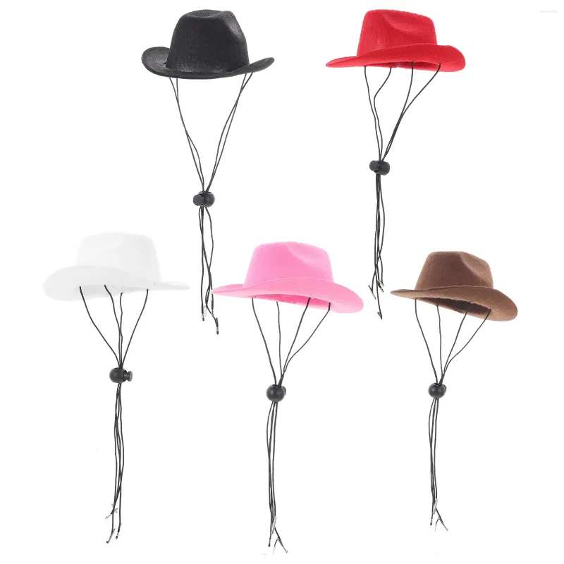 Appareils pour chiens 5pcs Cowboy Hat avec lonyard mini chat Cap petit animal mignon bouts de compagnie de compagnie pour chaton chinchilla assortiment