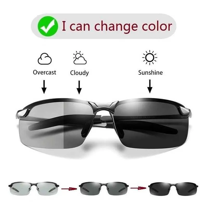 Солнцезащитные очки фотохромные солнцезащитные очки мужчины поляризованные очки хамелеона Мужское изменение цветовых очков.