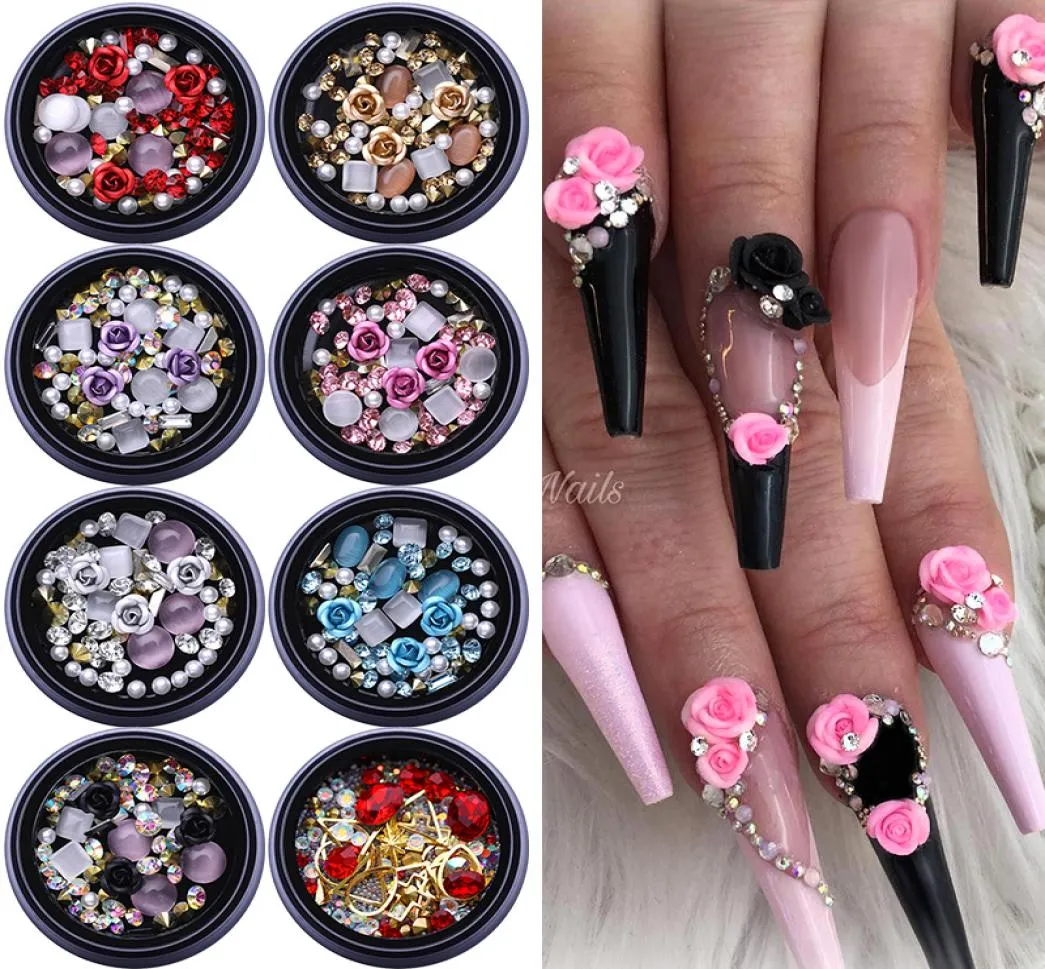 1Box ​​3D Nail Rhinestones Stones Blandade färgglada dekaler med nagel krökta pincistaller Nagelkonst DIY DESIGN DECORATIONS9070686