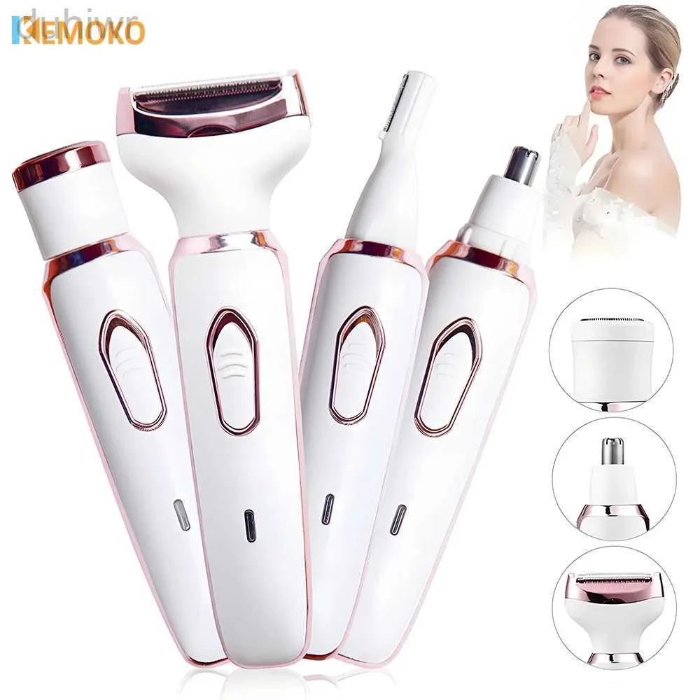 Epilator 4 i 1 smärtfritt hårborttagning Epilator Laddningsbar trimmer Kvinnor Kropp Razor Face Leg armhålan Bikini Pubic Shaver Hair Remover D240424