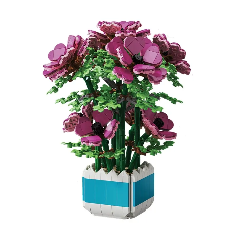 Blocks 2023 City Creativity Flower Anemonia Sulcata Potted Plant Home Decoration Building Blocks Bricks Toys For Birthday Gift