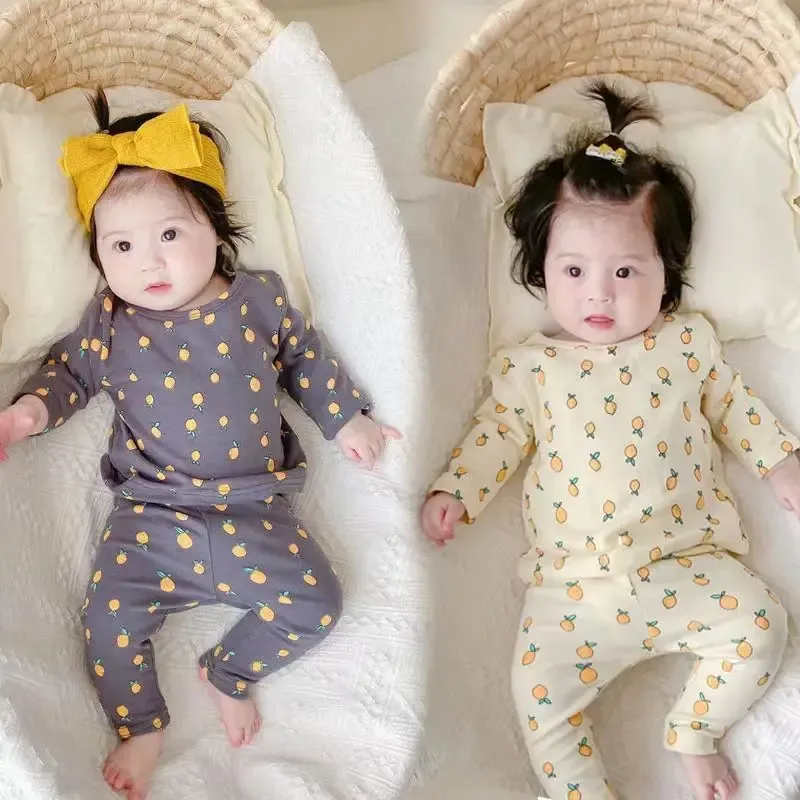 Setler Yeni doğan bebek pijamaları 2pcs set kız çocuk iç çamaşırı uzun kollu en yüksek bel göbek destek pantolon kıyafetleri çocuk çocuk giymek