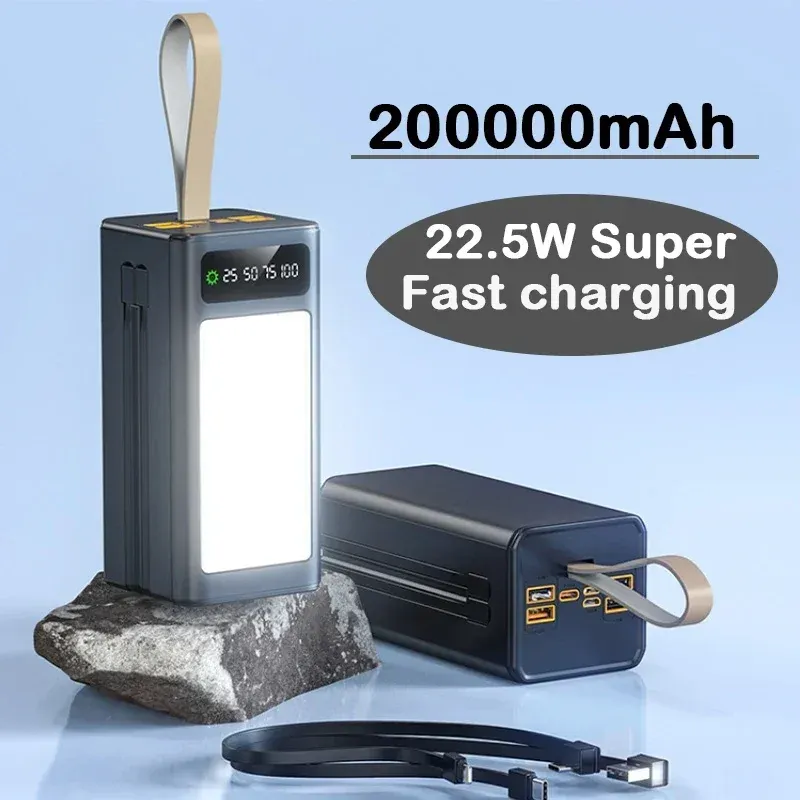 Laddare 100%Ny original 200000mAh Fast Charging Power Bank Portable stor kapacitet Extern batteriladdare lämplig för iPhone -bärbara datorer