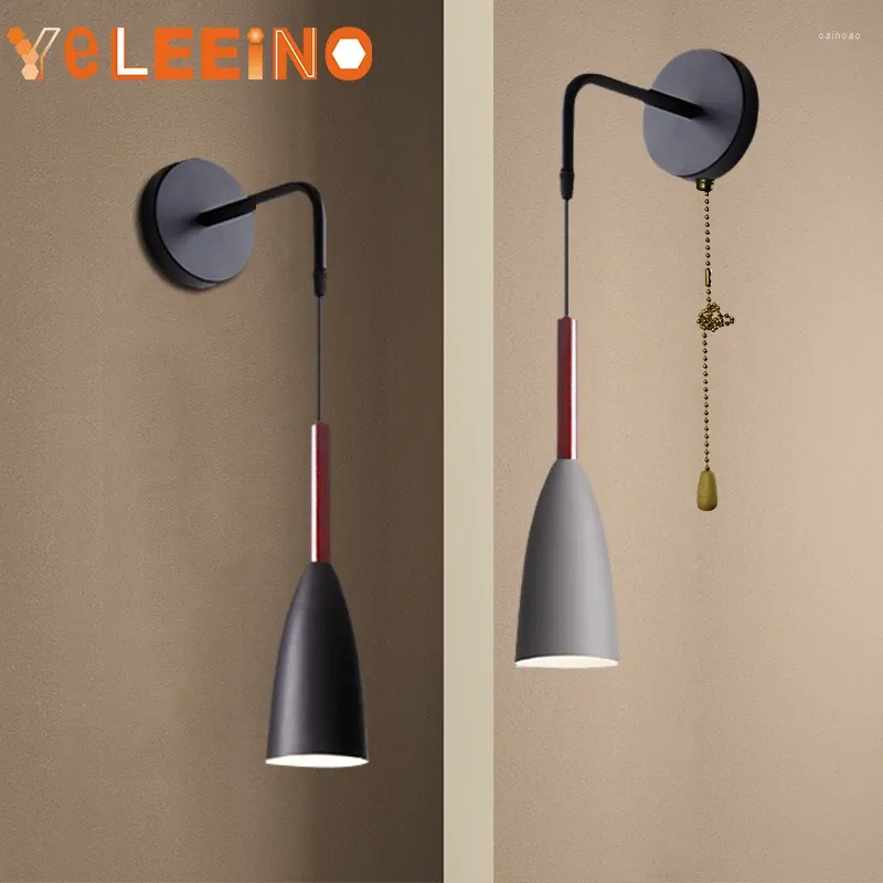 Wandlamp houten met schakellichten bedkamer lichte lampje lampje lampje voor keukenrestaurant modern Nordic E27