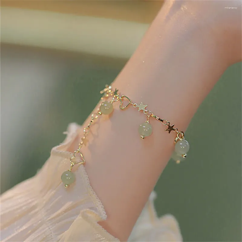 Очаровательные браслеты изысканный зеленый имитация нефритового браслета для женского китайского стиля винтажные золотые листья двойные ювелирные изделия