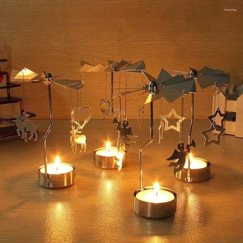 Ljusstakar TEALIGHT CAROUSEL Rotary Tea Light Holder Födelsedagspresent Charms Spinning Dinner Wedding Bar Party