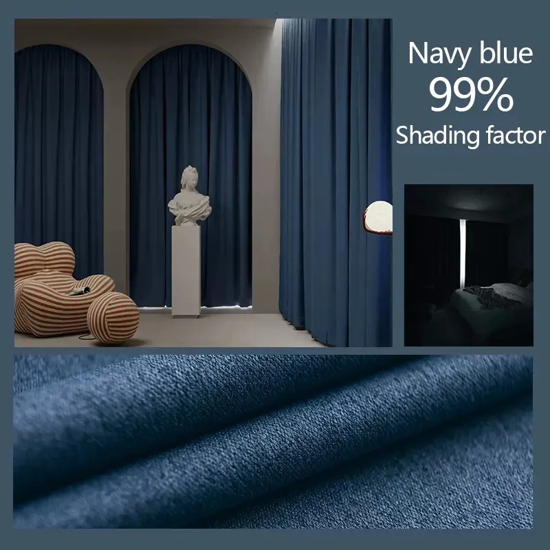 Super Strong Sound Isolation Fullt Blackout Bedroom Curtain Dubbelsidig linne bomullssolskade vardagsrum Dekorativa gardiner 240422