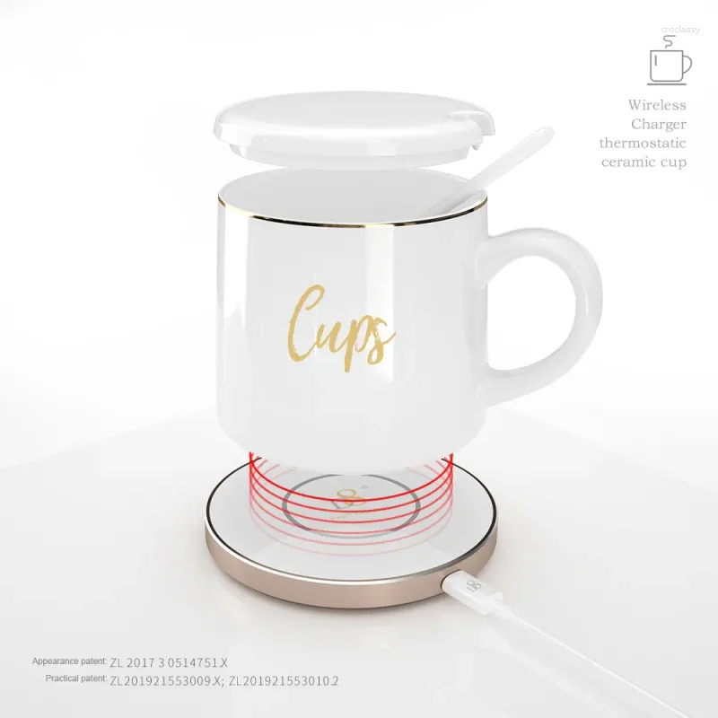 Garrafas de água Smart Wireless Charging Cup de um aquecedor de café portátil que quente aquecedor constante aquecimento de temperatura canecas