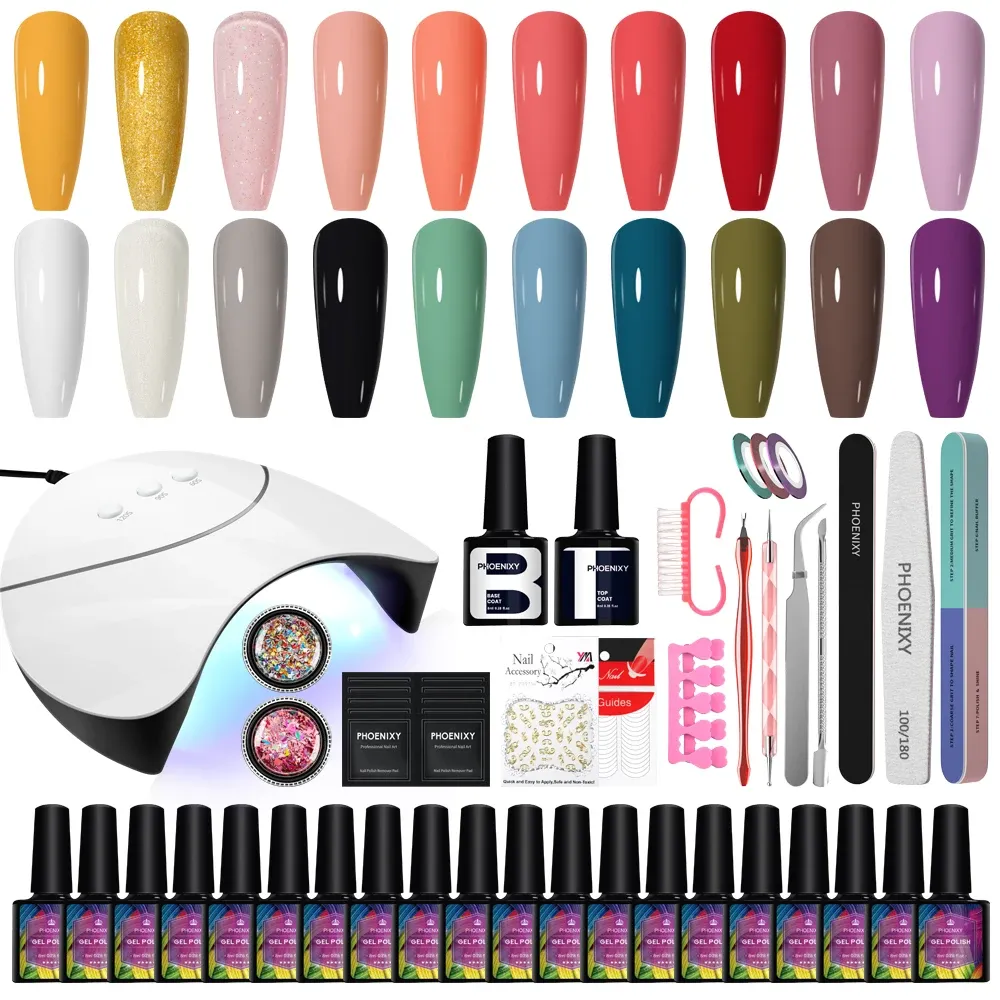 Kits nageluppsättning 10/20 färger gel nagellack med 36W UV LED -nagellampa semi permanent uv gel lack matte topprock manikyrverktyg set