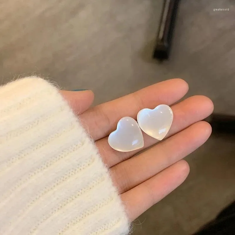 Stud Earrings Korean Style Transparent White Love For Women Sweet Fashion Acrylic Resin Peach Heart Jewelry Gift