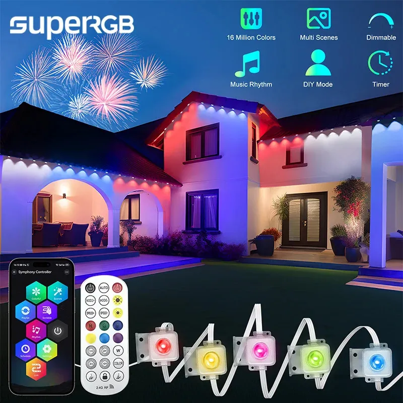 20M APP anent Outdoor Eaves LED Lights Waterproof Smart RGBIC