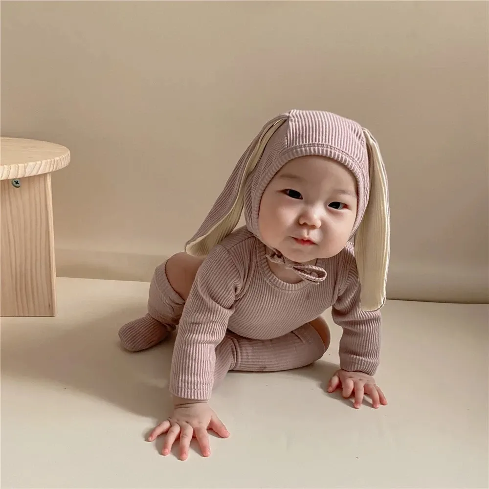 Sumni 4ps Summer Nexh Newnate Boys Girlsuits Bodysuits Cine Bunny Ear Bodysuits Hat and Cocks Outfit per salti per bambini