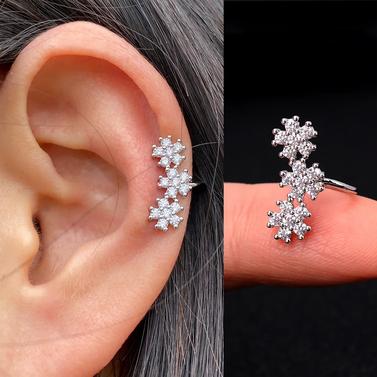 Earrings 1PC Simple Star Flower Shape Zircon Ear Cuff Women Charming Crystal Clip on Earrings Earcuff Without Piercing Earrings Jewelry
