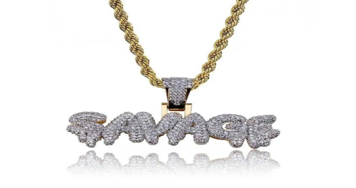 Mannen Iced Savage Letters Hang ketting Goud Gold Geplaatste Micro Pave Cubic Zirkon Hip Hop Jewelry2681907