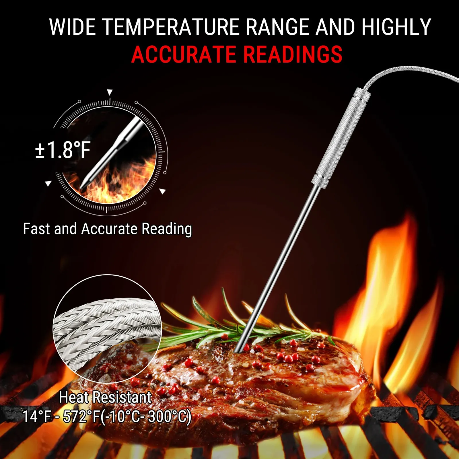 Sonde à Viande De Rechange Pour Thermomètres ThermoPro TP-17 Et TP27 - Acier Inoxydable 304, Longueur 15 Cm - 10