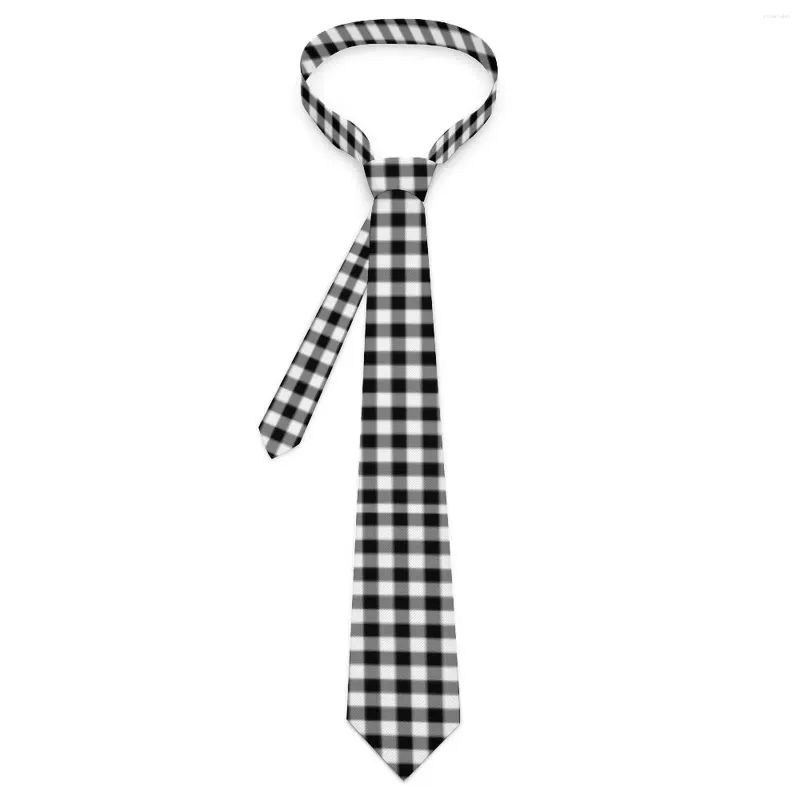 Bow Ties Black and White Plaid Tie Gingham kontrollerar grafisk hals klassisk avslappnad krage för unisex affärssläcktillbehör