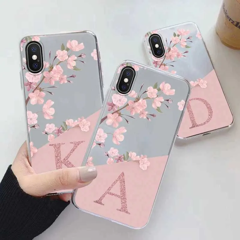 حالات الهاتف الخليوي ، حالة رسائل الزهور لـ iPhone XR XS Max Capa Clear Soft Silicone Covers for iPhone XSMAX XR Fundas Alphabet Facs Rappabet 240423