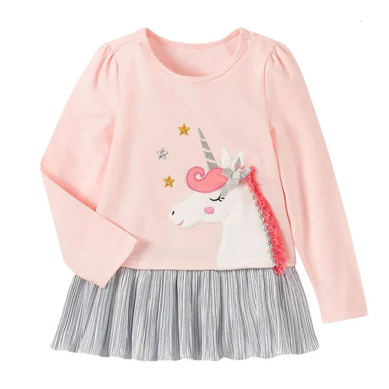 Little Maven Girls lange mouw jurk dier eenhoorn appliques feestjurken voor kinderkleding herfst kinderen 240420