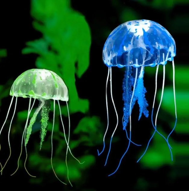 Nyhetsartiklar Färgglada konstgjorda glödande effekt Jellyfish Fish Tank Aquarium Decor Mini Submarine Ornament Decoration Aquatic PET7323721