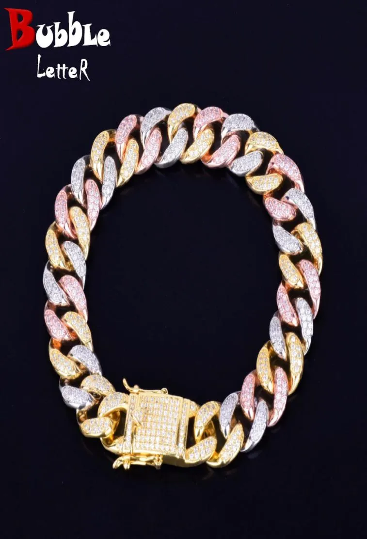 Bracelet de chaîne cubaine de couleur mixte de 12 mm Matière de chaîne cubaine Copper Zircon Hip Hop Rock Rock Street Charms bijoux6903864