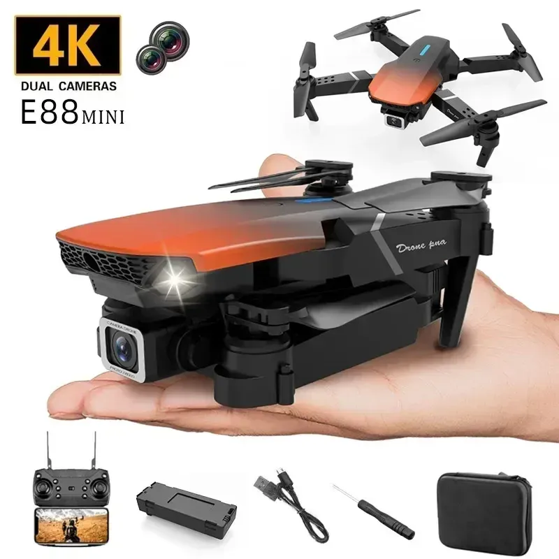 Drohnen 4K Professionelle HD 4K 1080p Kamera Höhe Halten Sie RC Faltbare Quadcopter Dron Geschenkspielzeug New OrangeBlack E88 Pro Mini Drohne