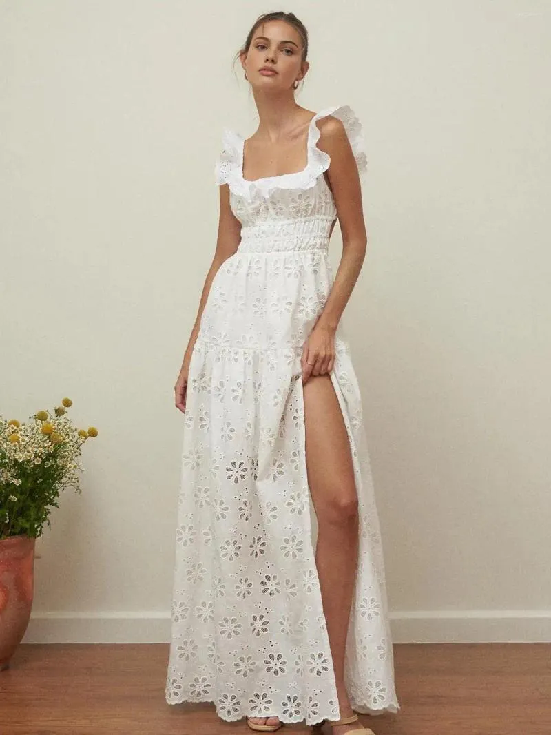 Casual Long White Summer Dress for Women Embroidered Floor-Length Cotton  Eyelet from Dhgate Basic & Casual Dresses - price 56.9