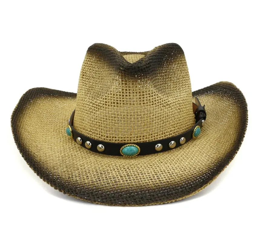 Black Spray Paint Paper Straw Jazz Cowboy Hats Summer Women Outdoor Large Brim Sunshade Cap Ladies Beach Panama Sunhat9138026