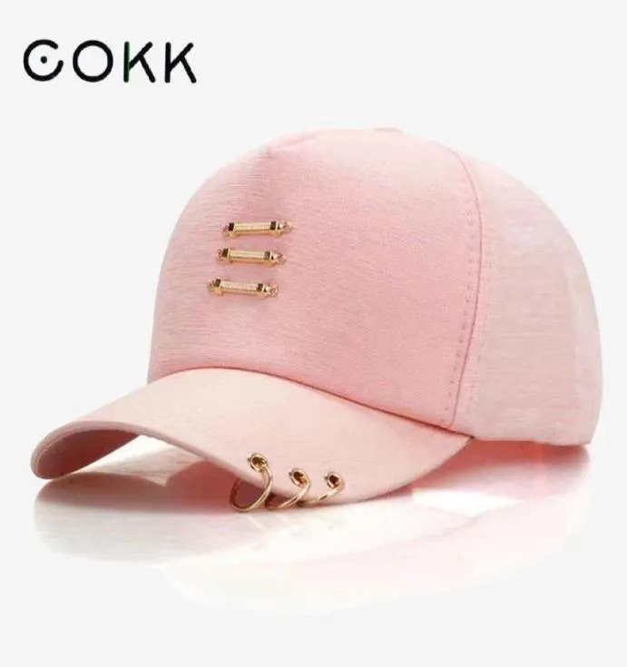 Cokk Iron Ring Cap Cap Women Baseball Cap z pierścieniami Złoty kolor Snapback Hip Hop Hats for Women Men Dad Hat Kpop Drop Gorras2548115