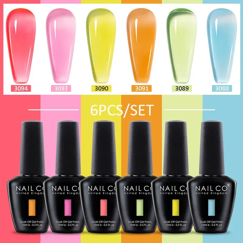 Gel Nailco 15ml 6pcs Set Glitzer Gel Nagellack UV Gelnagelkunst für Maniküre Gel Farbe DIY -Profis Nagelkleber Kit Vernis