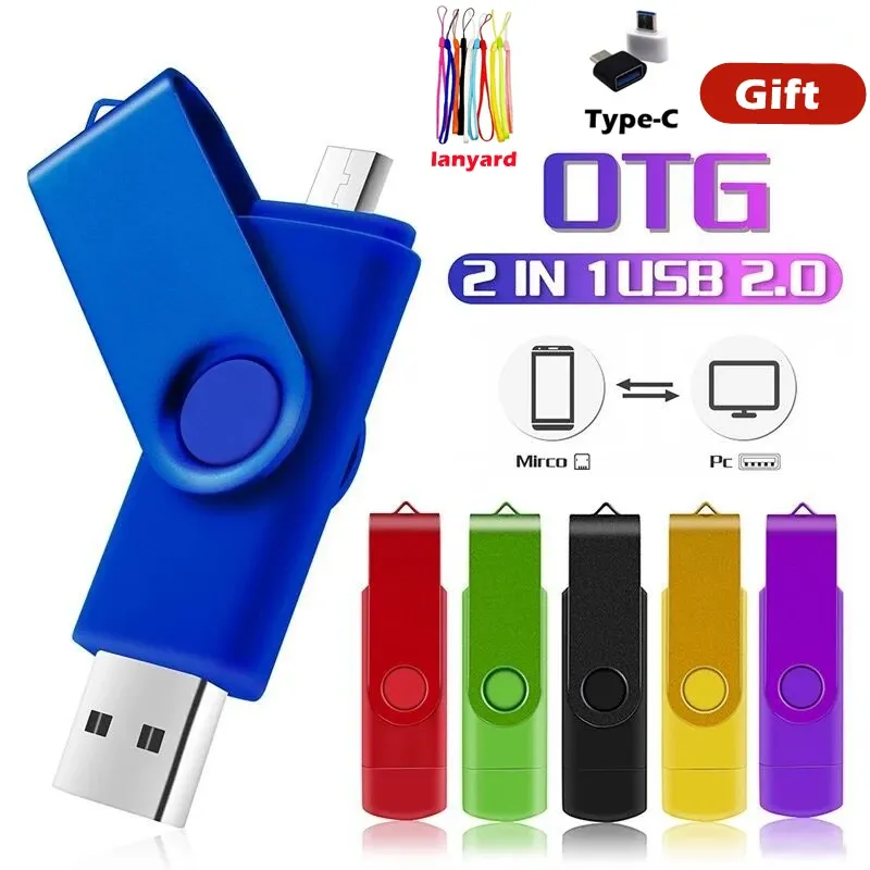 Drives 10st/Lot Custom Logo OTG USB Flash Drive 64G 32GB Drive 16GB USB 2.0 Pendrive 128G USB Stick flash -enhet för Android -smartphone